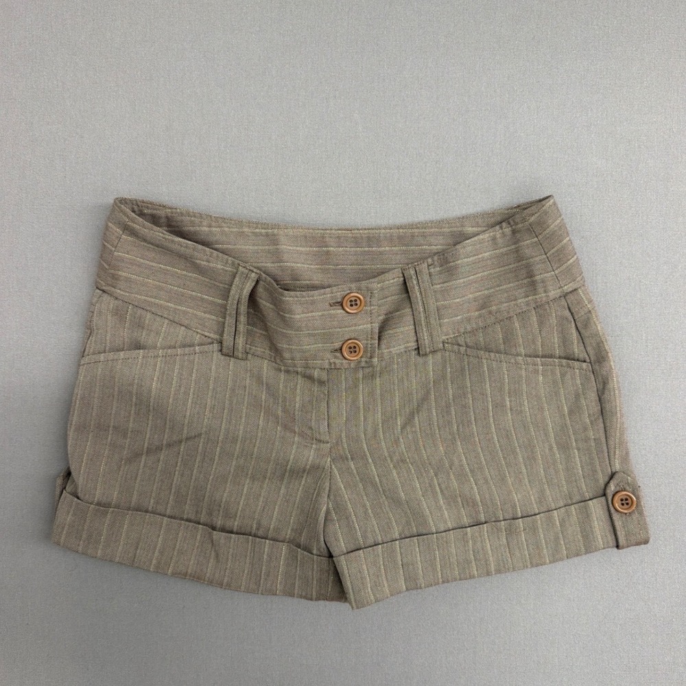 Tracy Evans Limited Womens Pinstripe Metallic Cuffed Shorts Brown Taupe Size 9